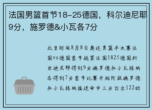 法国男篮首节18-25德国，科尔迪尼耶9分，施罗德&小瓦各7分