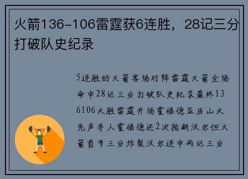 火箭136-106雷霆获6连胜，28记三分打破队史纪录