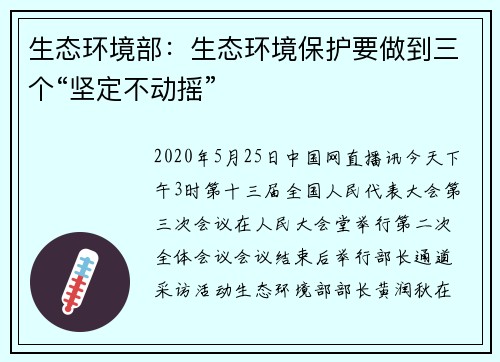 生态环境部：生态环境保护要做到三个“坚定不动摇”